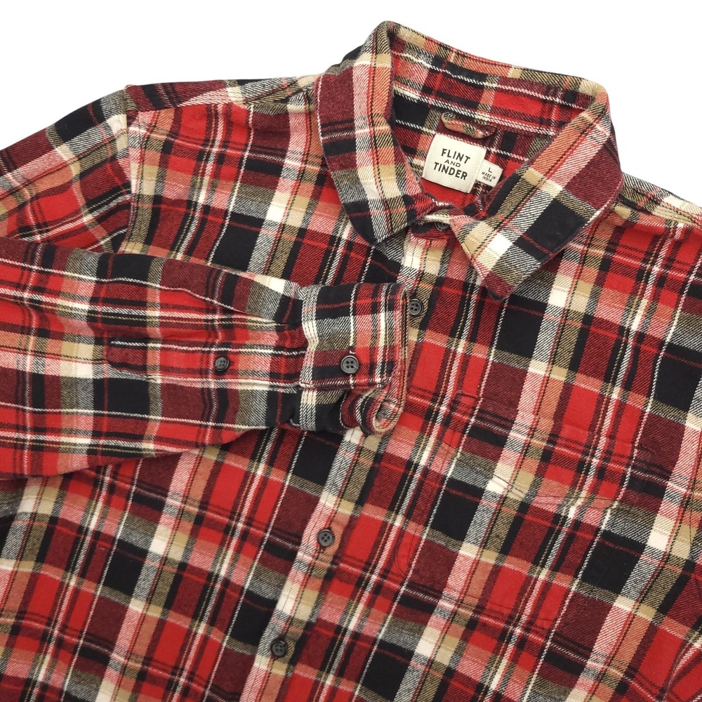 Flint And Tinder Flannel Shirt‎ Mens Large Red Plaid Long Sleeve Button Up HEAVY